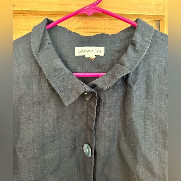 Coldwater Creek Linen Jacket Button Down W/Peter Pan Collar Dark Navy Size L - Picture 4 of 10